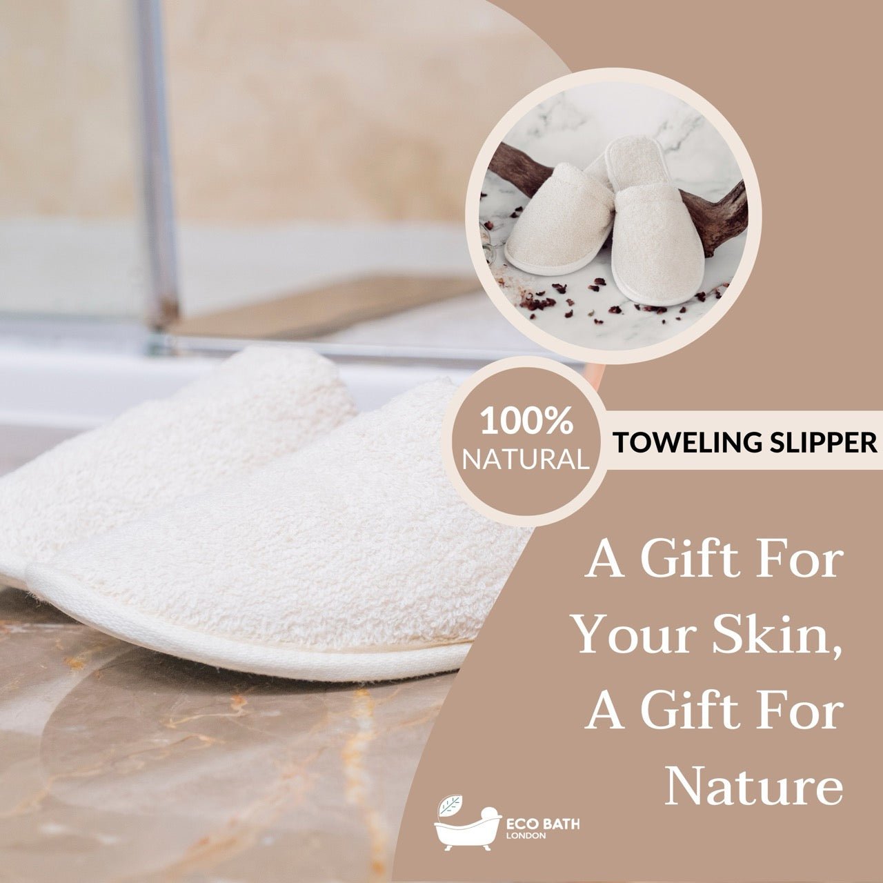 100% Organic Cotton Eco Bath London Natural Towelling Slippers