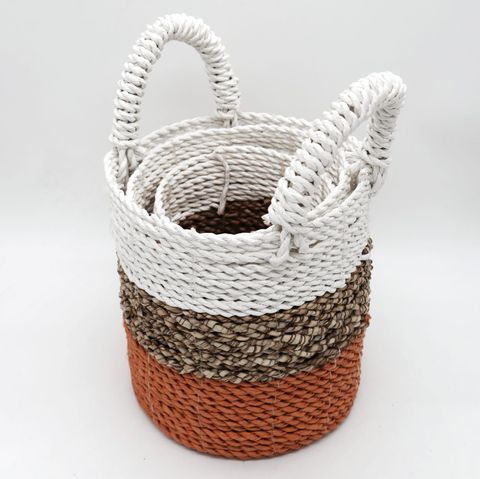 Orange Seagrass Storage Basket Set