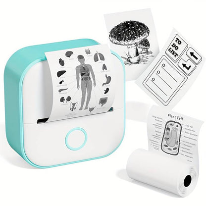 Small printer with printed materials on a white background