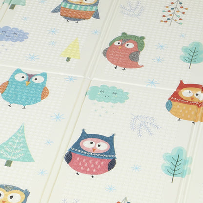 AIYAPLAY Foldable Baby Plat Mat Double Sided, Kids Floor Mat for Crawling, 200L x 150W cm, Car track and Owl Theme