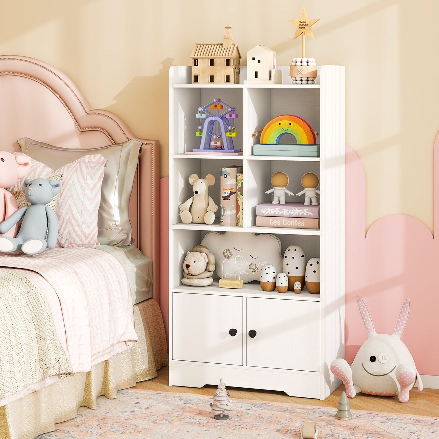 5-Cubby Bookshelf with 2 Storage Cabinets