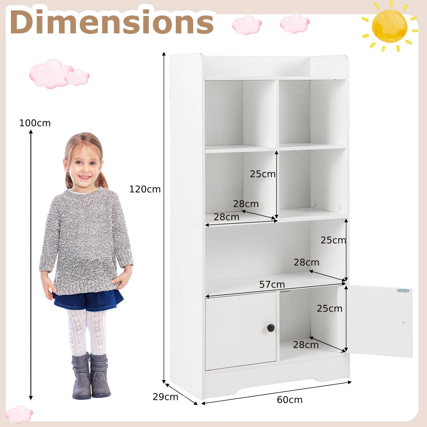 5-Cubby Bookshelf with 2 Storage Cabinets