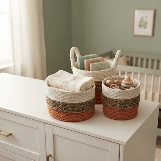 Orange Seagrass Storage Basket Set