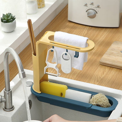 2 PCS Sink Telescopic Storage Drain Rack (Blue)