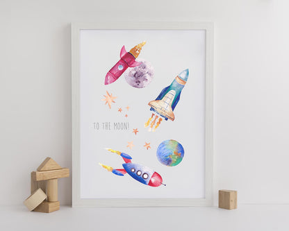 Personalised Watercolour Space Rockets Print
