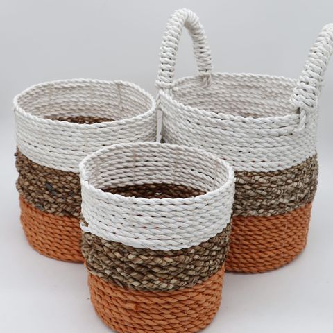Orange Seagrass Storage Basket Set