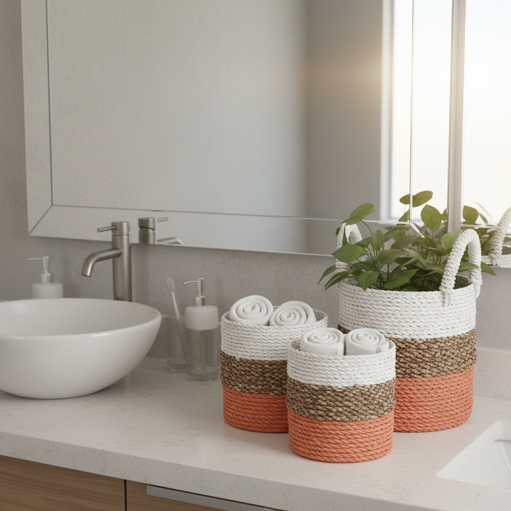 Orange Seagrass Storage Basket Set