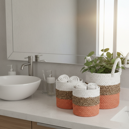 Orange Seagrass Storage Basket Set