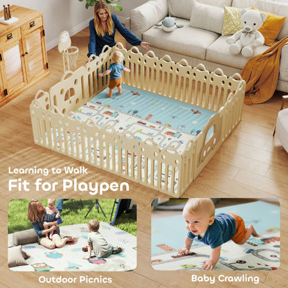 AIYAPLAY Foldable Baby Plat Mat Double Sided, Kids Floor Mat for Crawling, 200L x 150W cm, Car track and Owl Theme