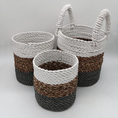 Soft Grey Seagrass Storage Basket Set