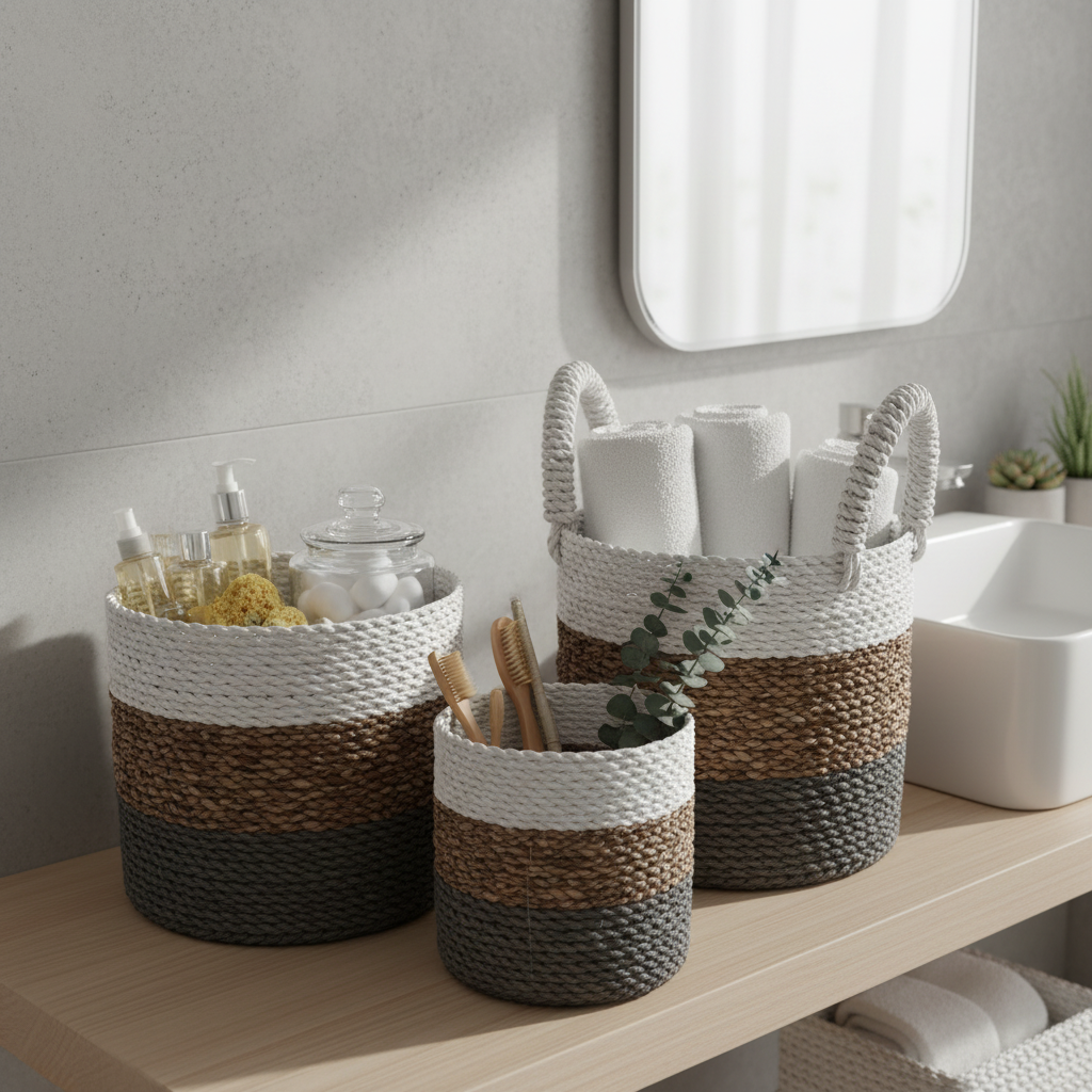 Soft Grey Seagrass Storage Basket Set