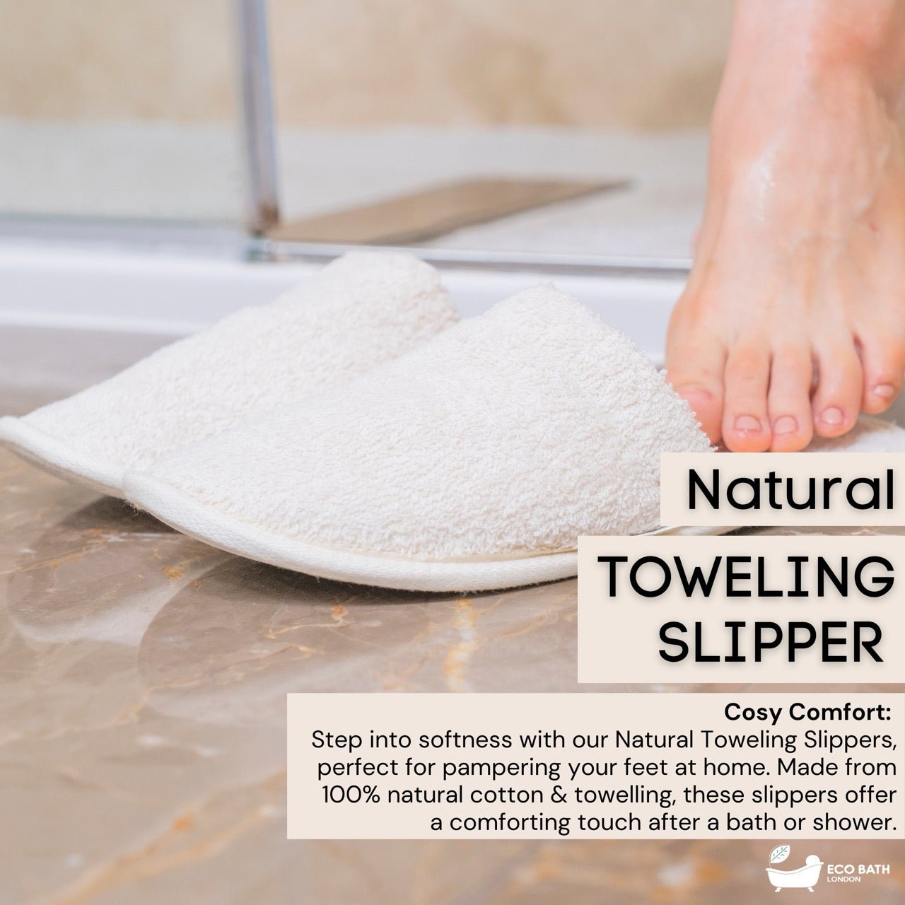 100% Organic Cotton Eco Bath London Natural Towelling Slippers
