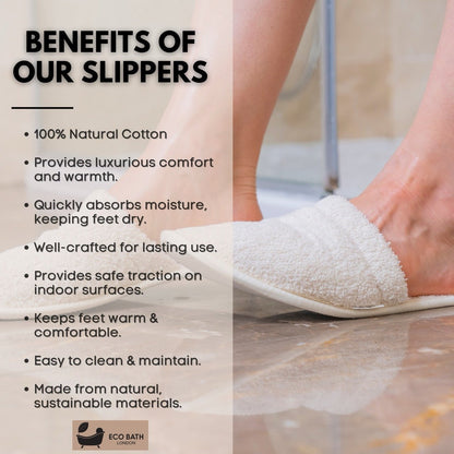 100% Organic Cotton Eco Bath London Natural Towelling Slippers