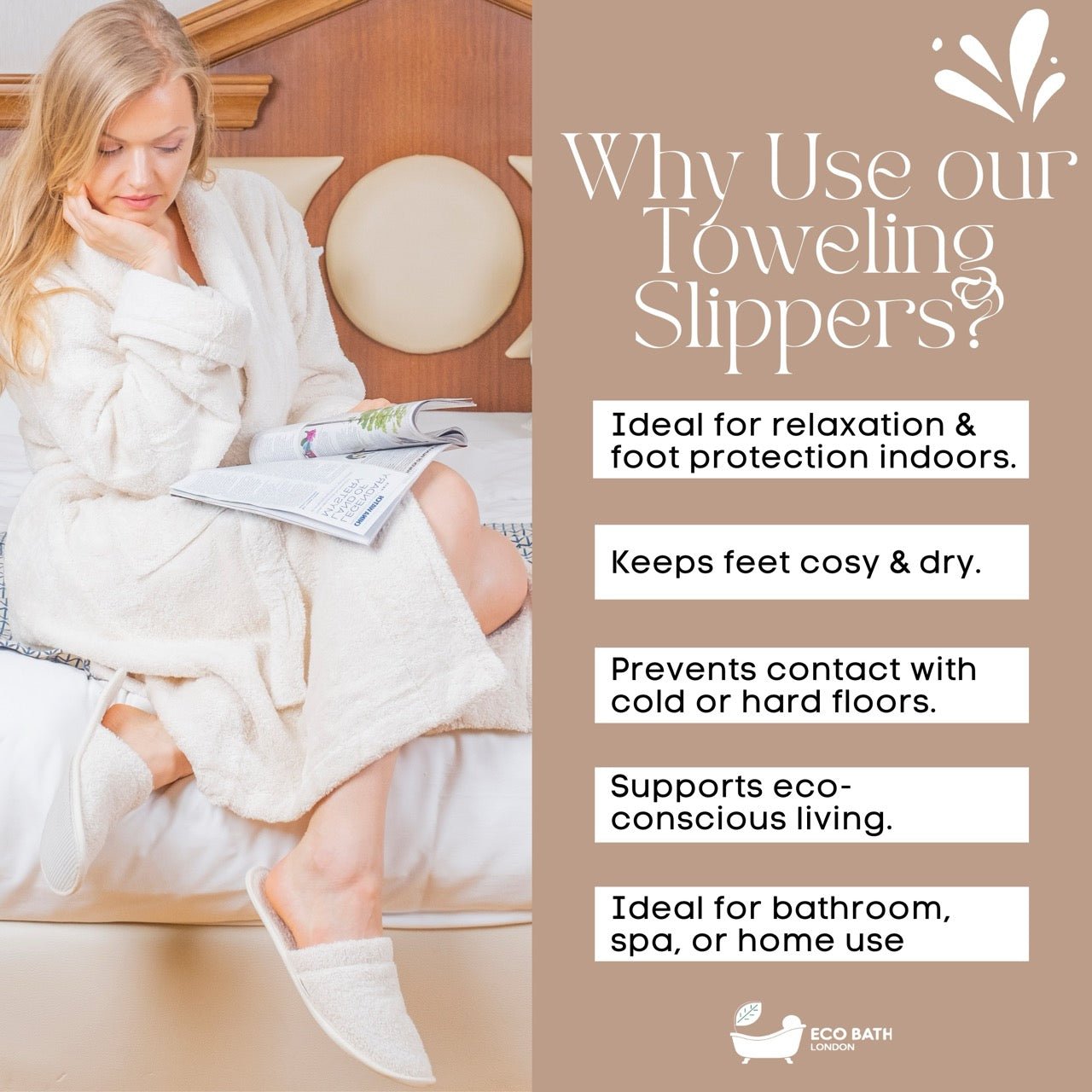 100% Organic Cotton Eco Bath London Natural Towelling Slippers