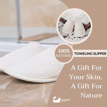 100% Organic Cotton Eco Bath London Natural Towelling Slippers