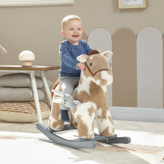 AIYAPLAY Baby Rocking Horse, Plush Animal Rocker with Realistic Sound and Toy, Rocking Toy Chair for Kids Aged 2-5, Brown