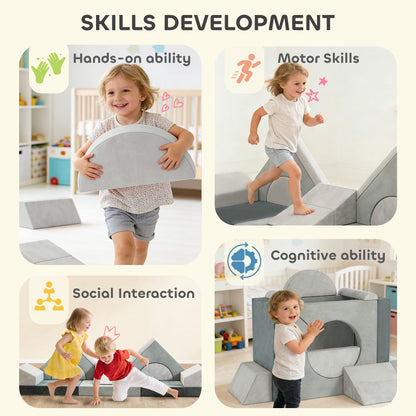 AIYAPLAY Kids Play Sofa, 12 Pieces Foam Modular Soft Play Set for Playroom, Children Convertible Sofa for Boys and Girls, Grey