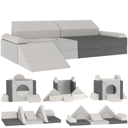 AIYAPLAY Kids Play Sofa, 12 Pieces Foam Modular Soft Play Set for Playroom, Children Convertible Sofa for Boys and Girls, Grey