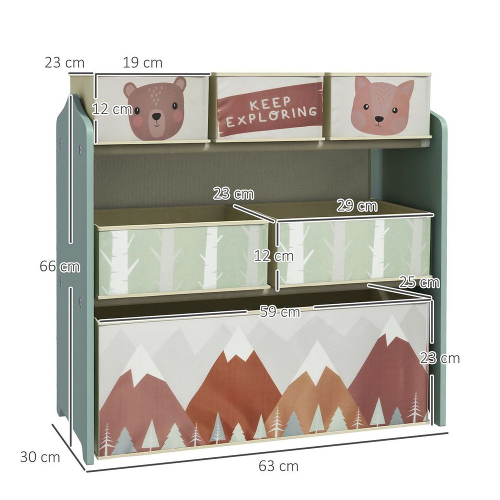 Explorers Storage Units with 6 Boxes, Childrens Toy Storage Organiser, Green